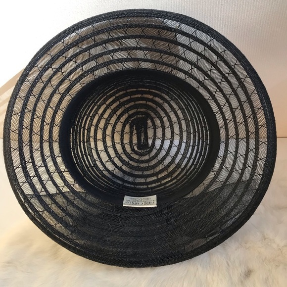 Vintage Black Net Straw Striped Rolled Brim Hat main image 2